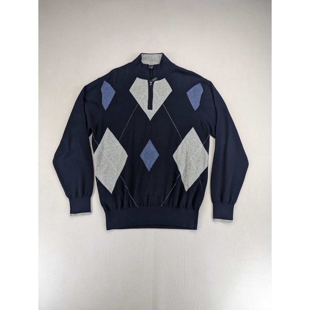 Byron Nelson Golf Sweater Mens Medium Pullover 1/4 Zip Blue Gray Grandpacore